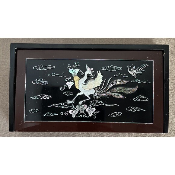 Vintage Japanese Black Lacquer Emerson Card Game Mother of Pearl Inlay Box - Picture 1 of 11